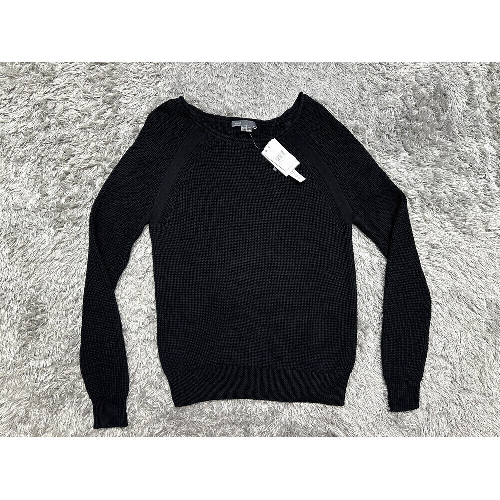 NWT $365 Vince Cotton Raglan rib Suspension Sweater Size XS in black